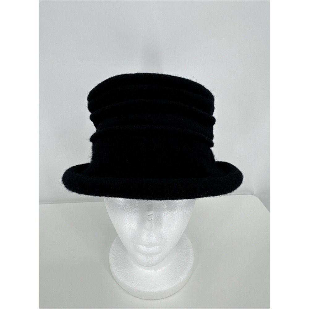 Scala Collezione 100% Wool Packable Hat Black Cloche Rolled Brim One Size - Picture 7 of 7